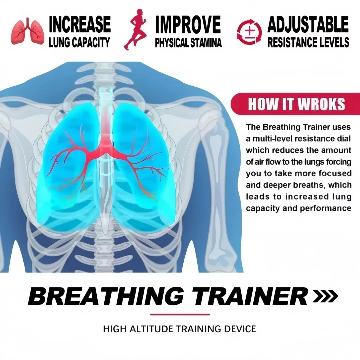 1 Set Gym Resistance Breathing Trainer,Strengthens Lung,Improve Lung Capacity,Breathing Muscle Training,With Box